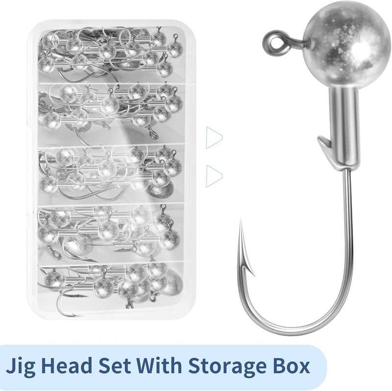 Jeoronuly 40pack Fishing Jig Heads Set with Hooks Box, Fishing Soft Lures Hooks for Crappie Bass Trout, Saltwater Freshwater Fishing Tackle Kit, 1/8 oz, 3/16 oz, 1/4 oz, 3/8 oz, 10pcs Each Size - Image 3